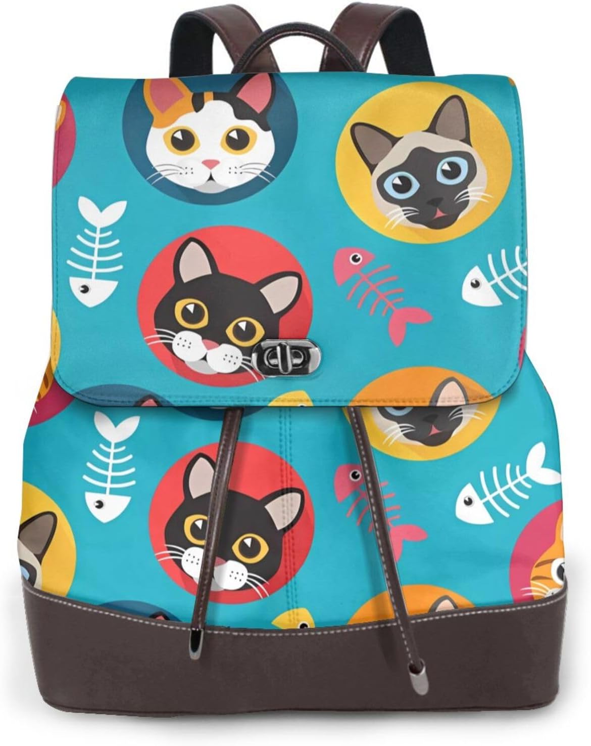 Cat and Fish Bones for Womens Backpack Purse Microfiber PU Anti-theft Large Fashion Designer Travel Bag Ladies Shoulder Bags