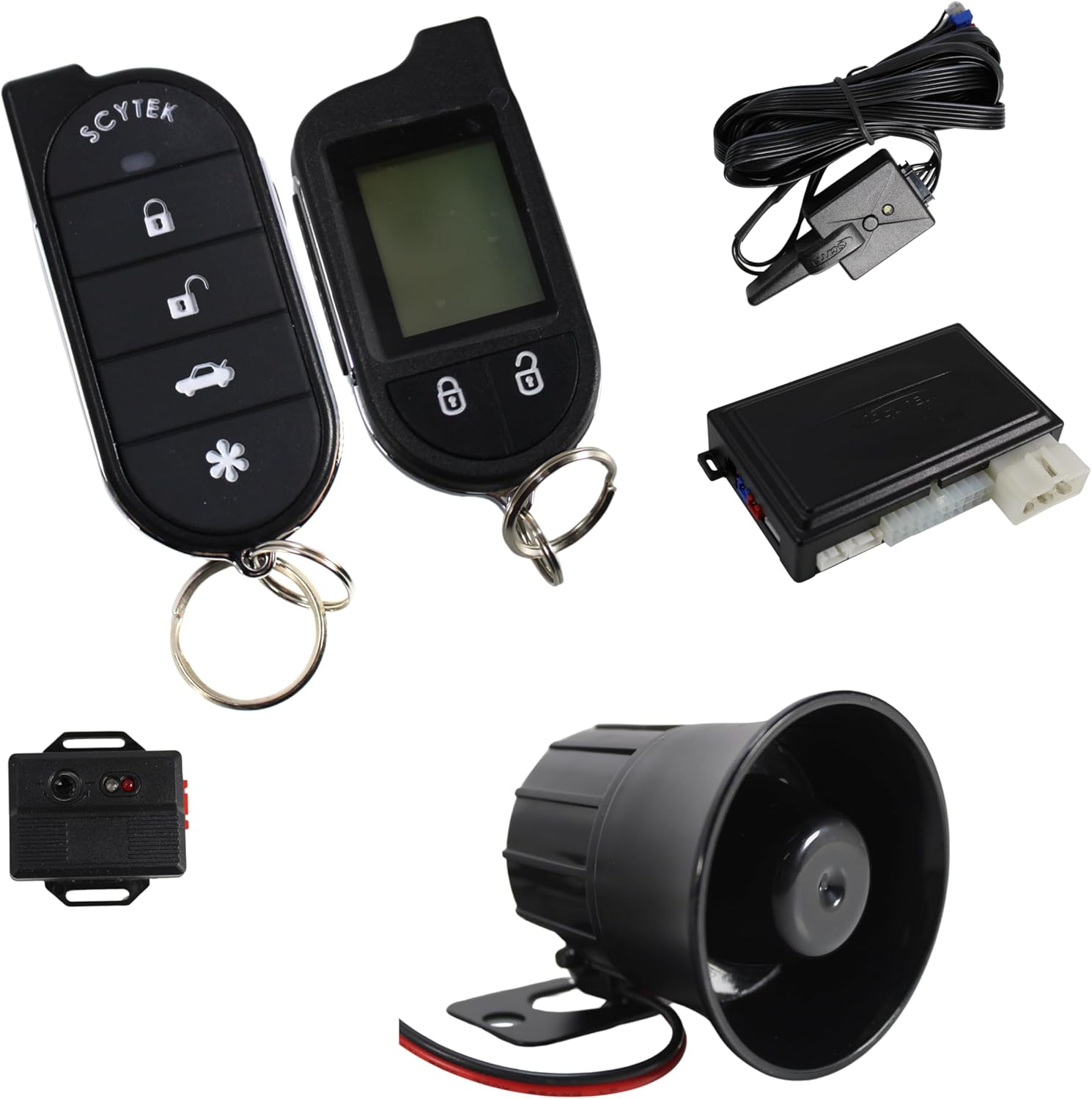 A4.2W Car Alarm Security System with Siren, Keyless Entry 2-Way LCD Remote Start (w/Bypass)