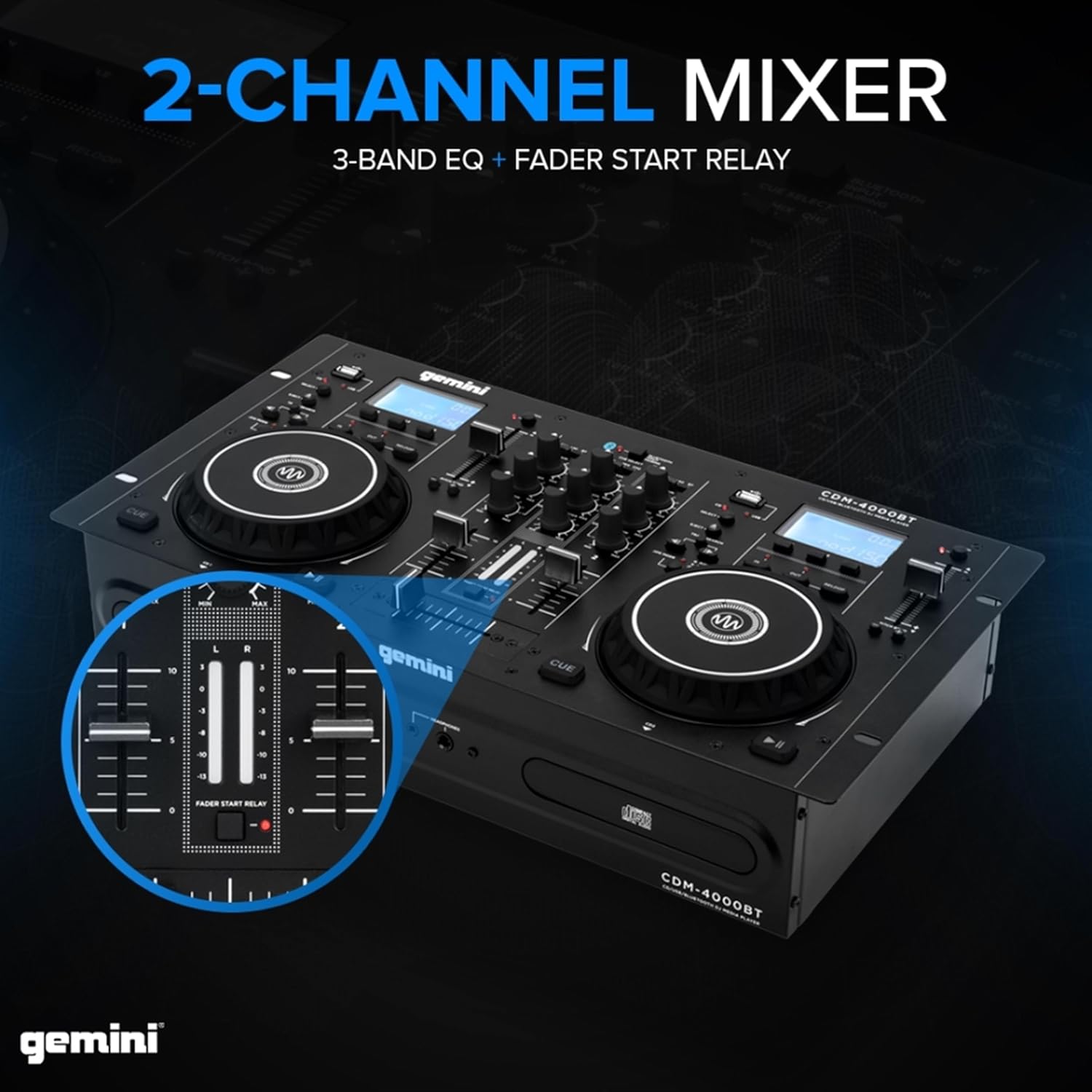 Gemini Sound CDM-4000BT: All-in-One DJ Standalone DJ CD Player & Mixer Combo with Bluetooth - Dual CD/USB for Home & Event Use, User-Friendly Controls with Jog Wheels and Pitch Control