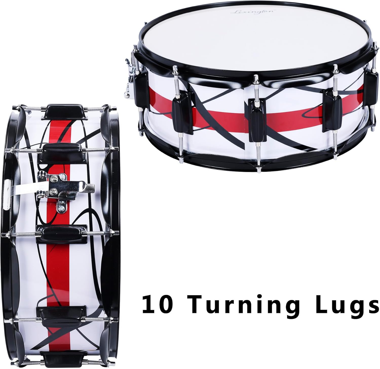 Lexington SD300M-WR Snare Drum Set Student Wood Shell 14 X 5.5 Inches with 10 Lugs, Includes Drum Key, Drumsticks and Strap, Irregular Graphs