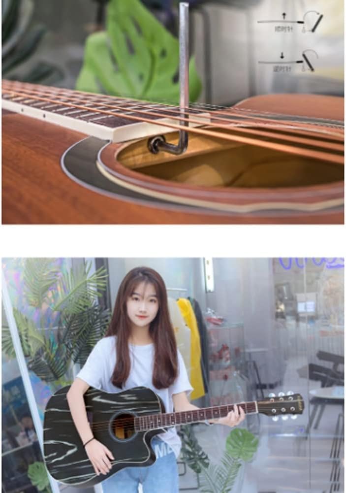 Folk Guitar, Echo Sound Hole, Round Sound Quality, Fully Enclosed Knobs, Notched Corner Design, Curved Fingerboard (Size:41 inches,Color:Brown)
