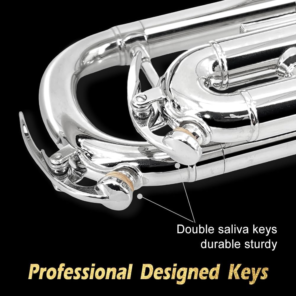 Bb Trumpet for Beginners - Student B-Flat Trumpet Set with 7C Mouthpiece, Hard Case, Gloves, Cleaning Cloth - Perfect Starter Brass Instrument (Silver)