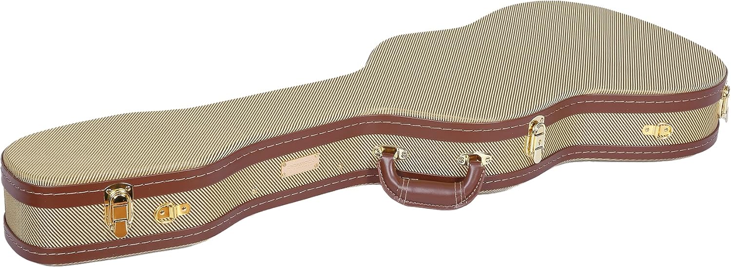 Crossrock Hard-Shell wood case for Telecaster and Stratocaster style electric guitars with removable shoulder straps-Tweed(CRW700STTW)