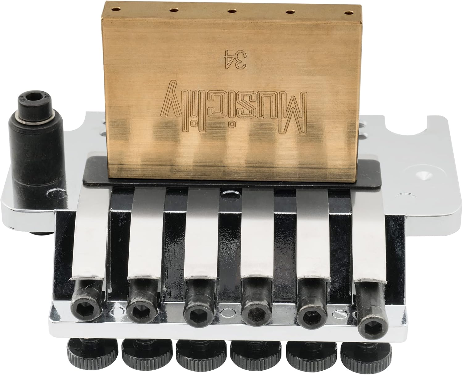 Musiclily Pro BL002 54mm (2-1/8 inch) Double Locking Tremolo Bridge with 34mm Full Solid Brass Block for Floyd Rose Style Electric Guitar, Chrome