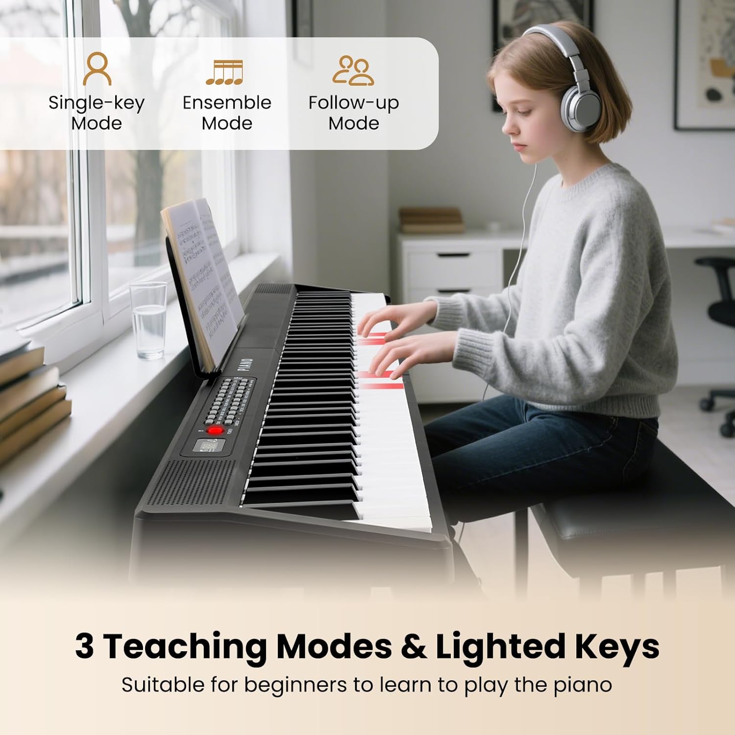HONEY JOY 88 Key Keyboard Piano, Folding Full Size Semi-weighted Digital Piano w/ 1000 Timbres, 1000 Rhythms, MIDI USB, Sustain Pedal, Lights, Microphone, Portable Electric Piano for Beginners