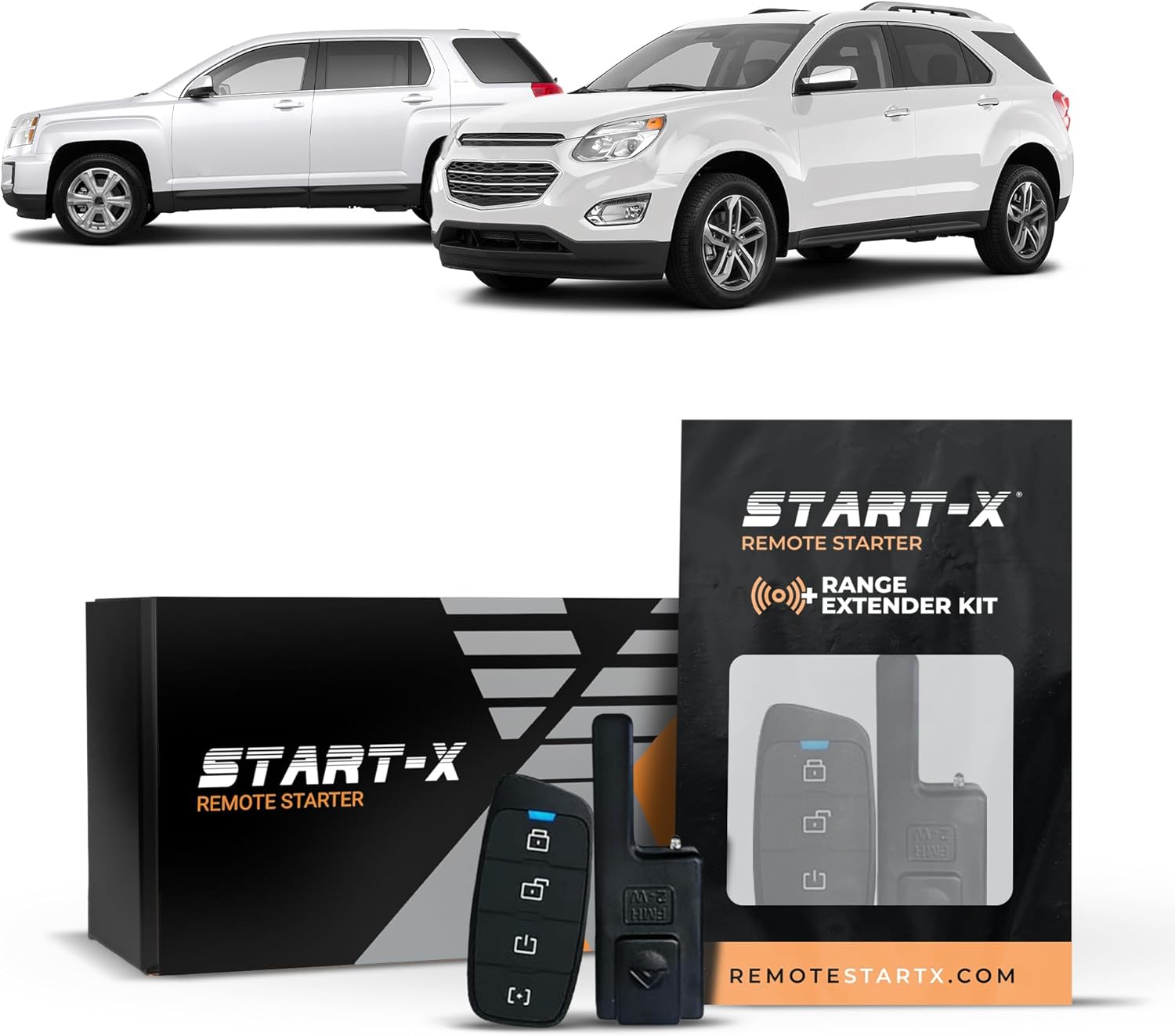 Start-X Remote Starter Kit + 3000ft 2 Way Range Extender for Chevy Equinox & GMC Terrain (2010, 2011, 2012, 2013, 2014, 2015, 2016, 2017) Vehicles with Key Ignition