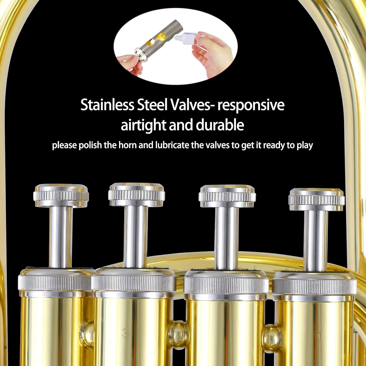 ROWELL Euphonium 4 Valves Bb Brass Lacquer Gold 4 Stainless Steel Pistons Intermediate Advanced Euphonium with Case Gloves and Polishing Cloth