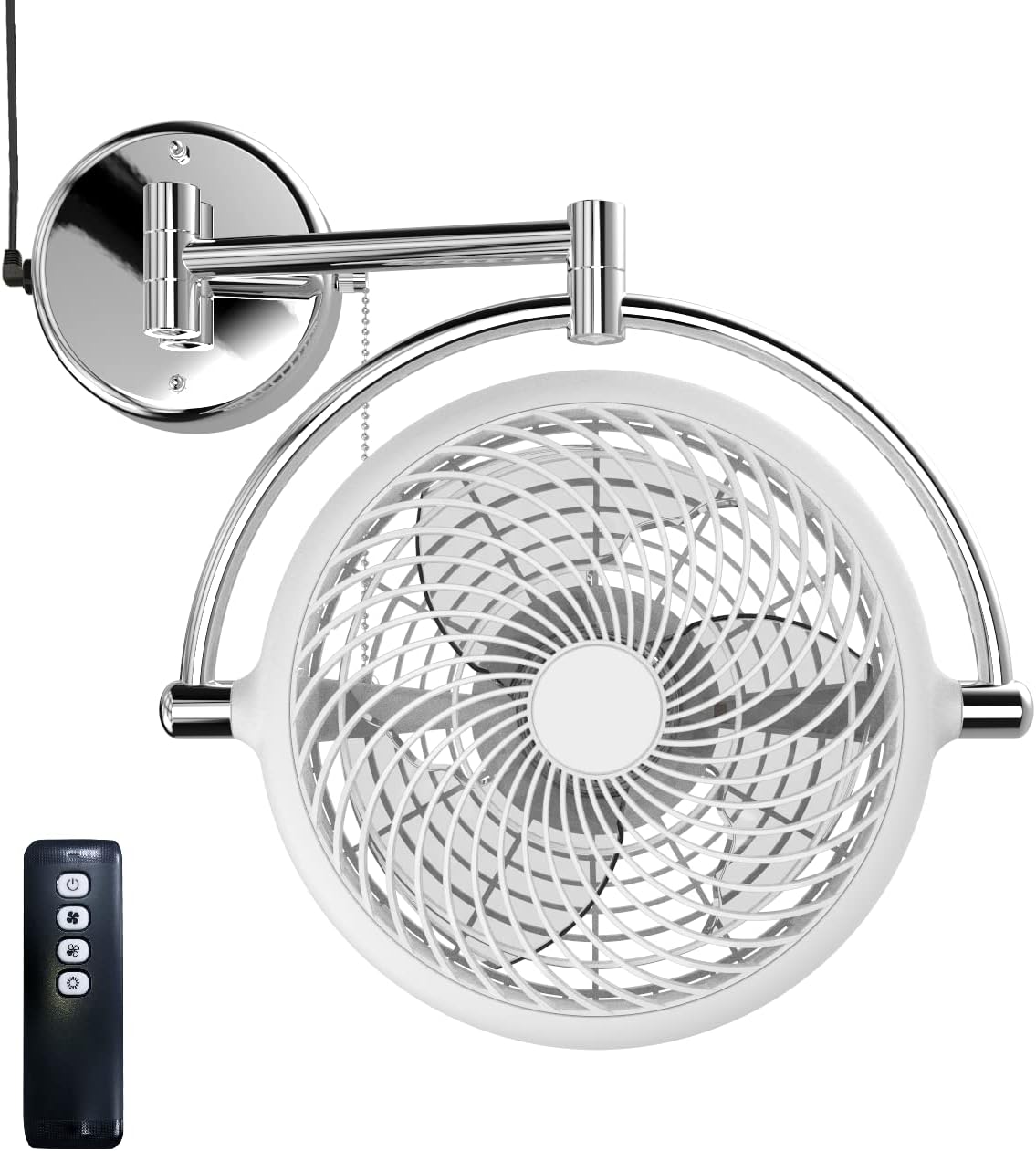 Vento VIVI-DC 10 In. Wall Mount Swivel fan with Folding Arm (White)