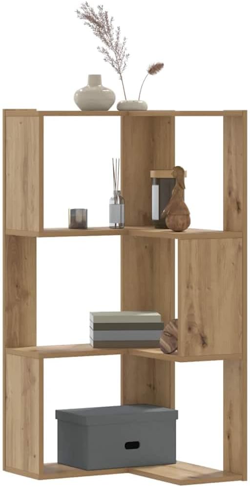 3-Tier Corner Bookcase Shelf, Engineered Wood Storage Cabinet for Living Room, Bedroom, Office, Maximizes Space with Wall Mount Safety