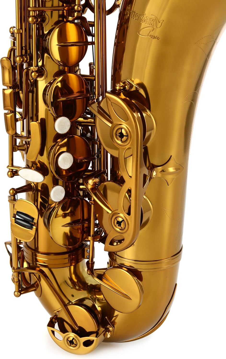 BetterSax Classic Tenor Saxophone with Professinal Burnin' 6* Mouthpiece and Power Ligature Bundle - Dark Gold | High F# Key, Blue Steel Springs, Pisoni Pads, Case & Neck Strap - Perfect for Students