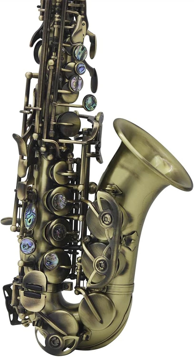 Saxophone Straight B-Flat Soprano Saxophone Antique Bronze Treble Small Elbow Key Type Woodwind Instrument
