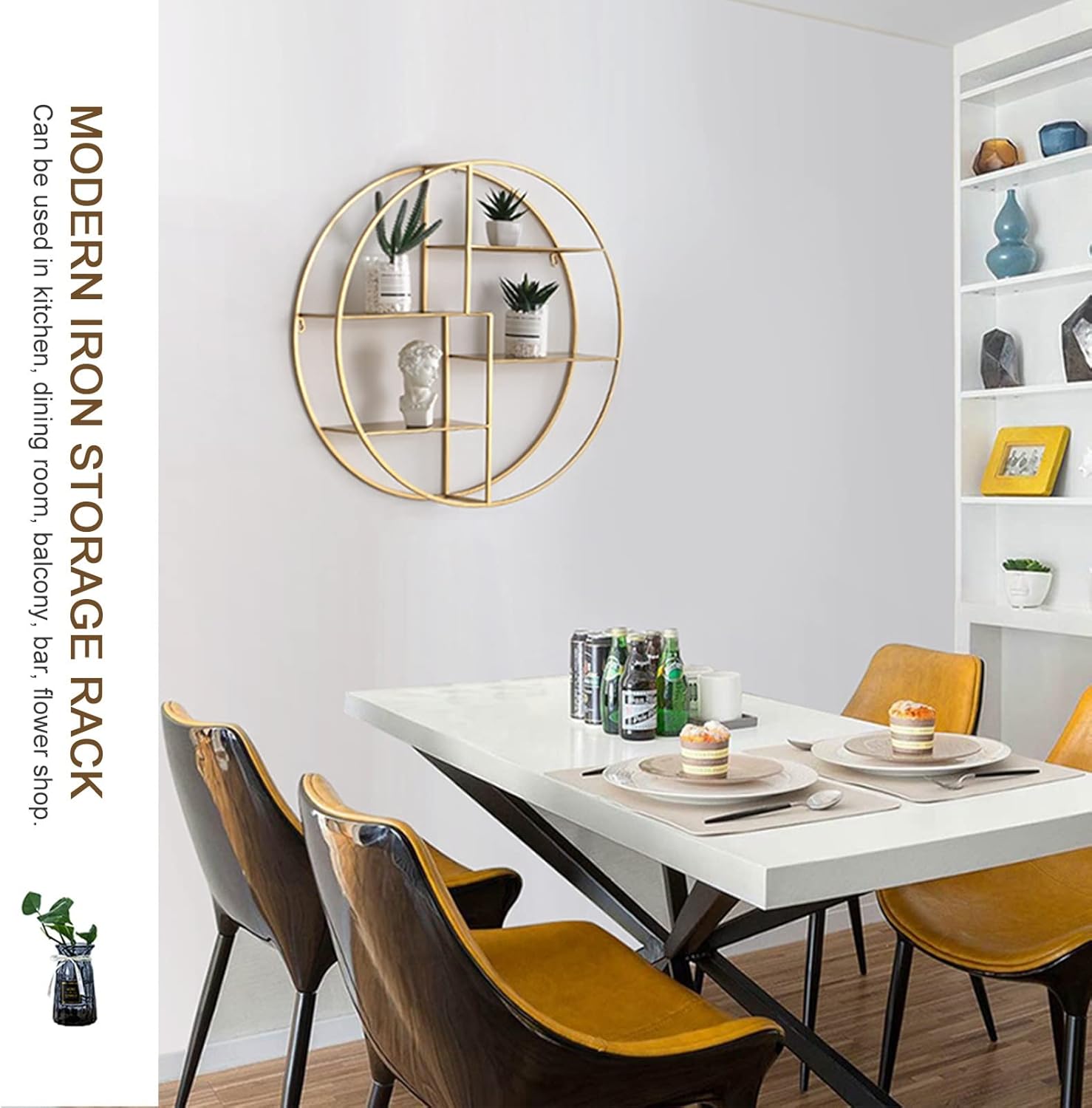 Wall Shelves Floating Shelves Wall Mounted Hanging Shelf Round Wine Holder Decoration Storage Rack and Wall Mount Display Book/Flower Stand (60X15X60Cm)