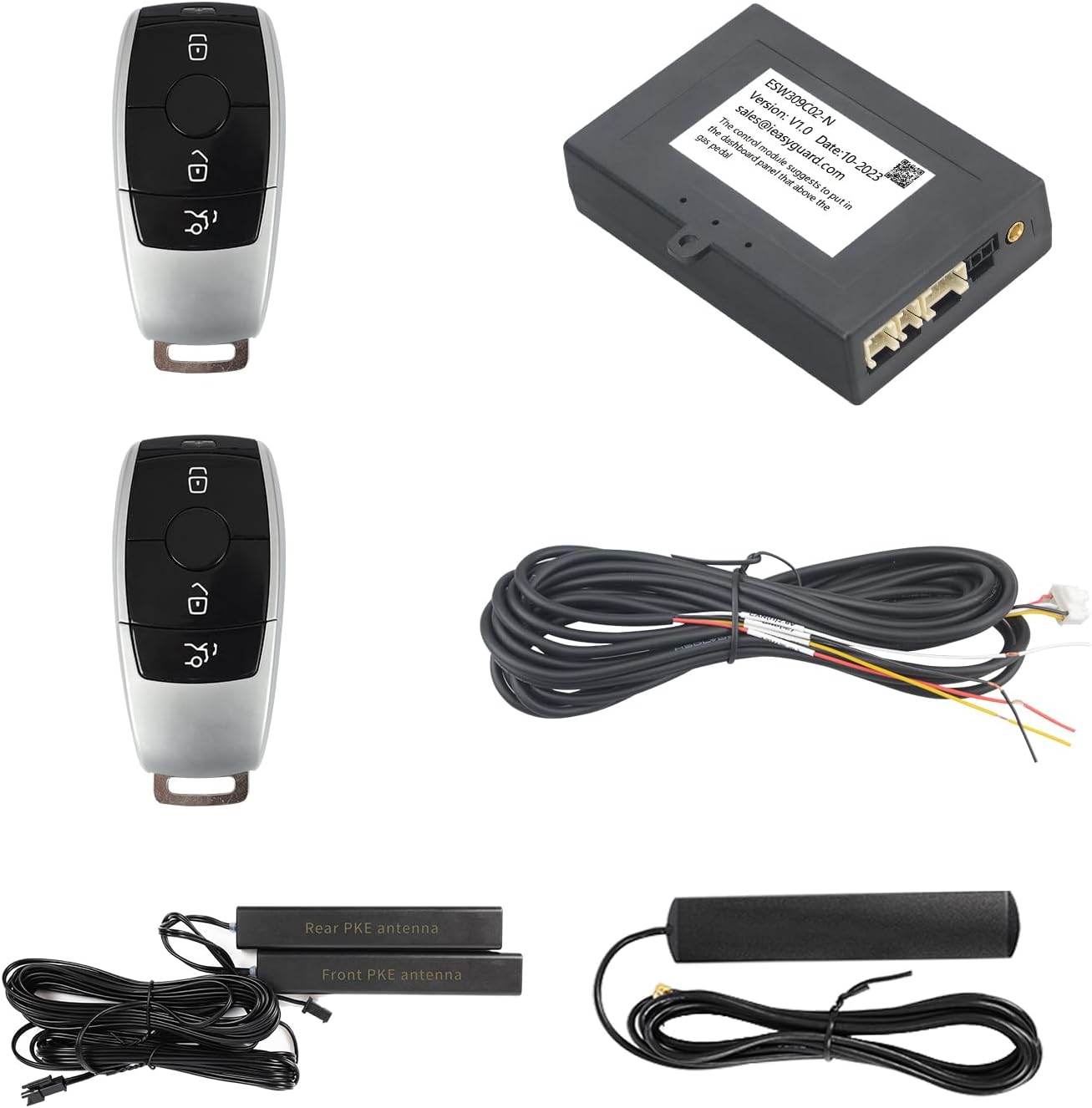 EASYGUARD Smart Key PKE System fit for 2014+ Mercedes Benz C Class W205 // E W213 // G W463 // SW222 // GLC X253 C253 FBS4 with OEM Push Start Button Without Comfort Access (ESW309C02-N, BE2)