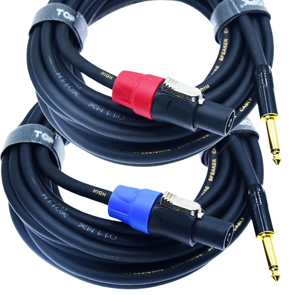 speak on 2Pcs Professional Speakon to 1/4 Inch ts Speaker Cable for pa jack Pair 14 awg Gauge Male Audio port plug Amplifier Connection dj amp Heavy Duty bocina Cord Wire ft with Twist Lock(100 feet)