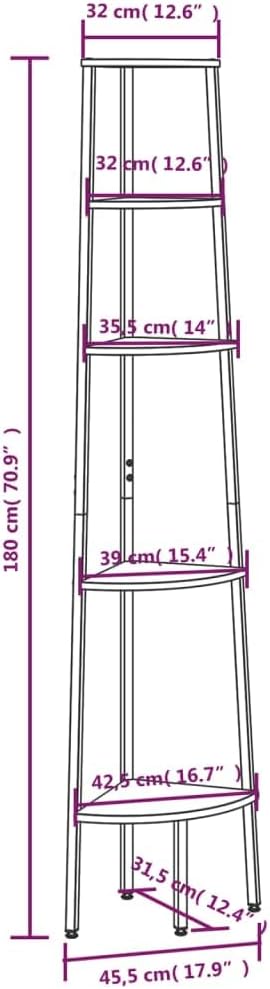 5-Tier Corner Shelf Light Brown and Black 17.9