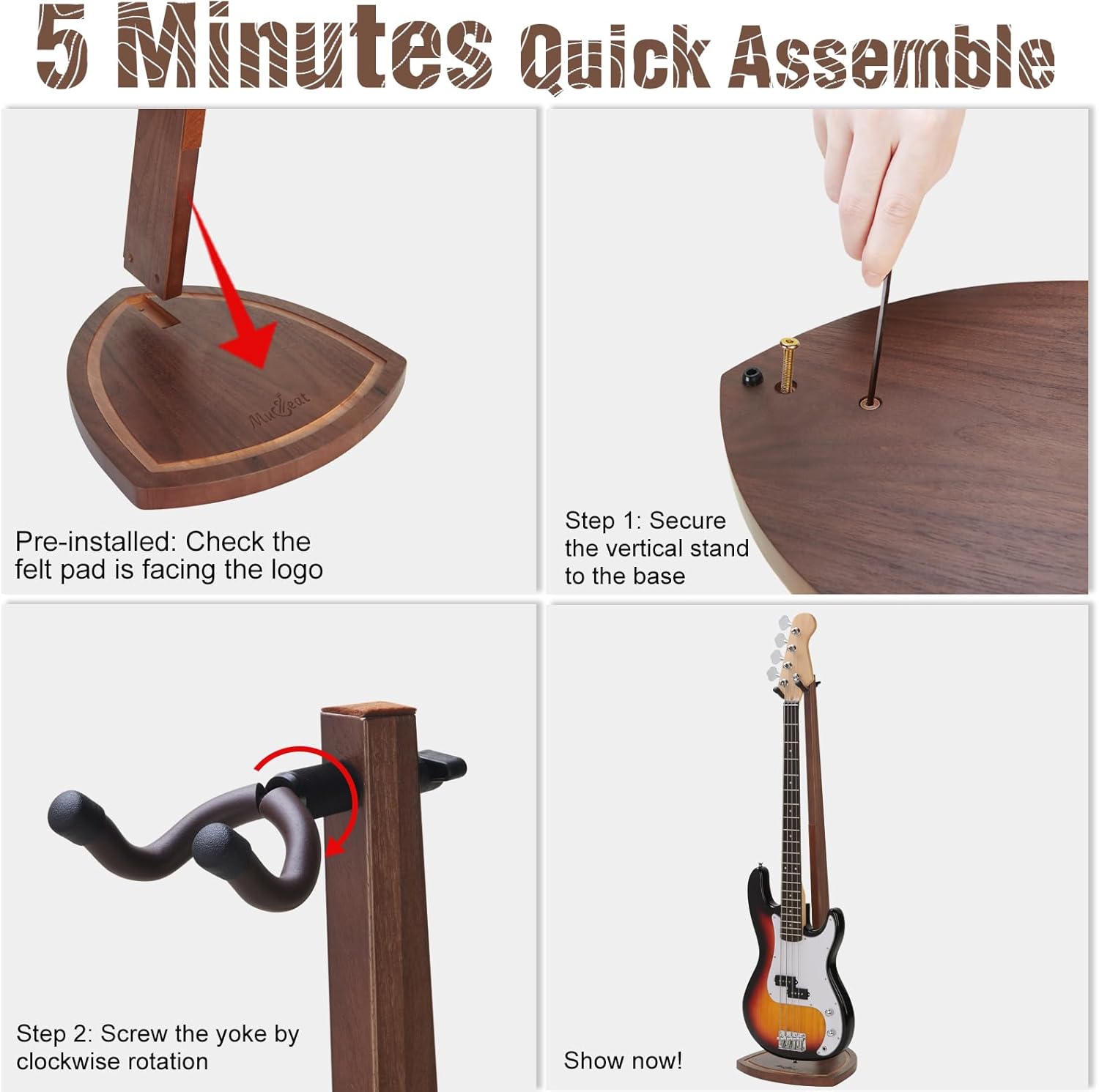 Bass Guitar Stand, Electric Bass Stand for Studio, Living Room, Handcrafted Electric Bass Guitar Stand, Wood Guitar Stand Floor for Electric Guitar, Bass Guitar, Banjo, Guitar Gifts for Men