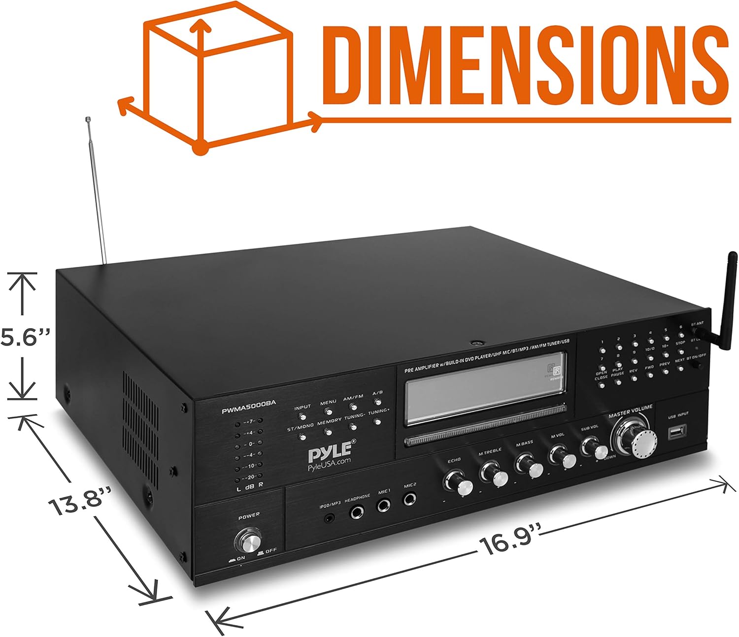 Pyle 4-Channel Karaoke Home Wireless Microphone Amplifier - Audio Stereo Receiver System, Built-In CD DVD Player, Dual UHF Wireless Mic/MP3/USB Reader, AM/FM Radio - PWMA5000BA