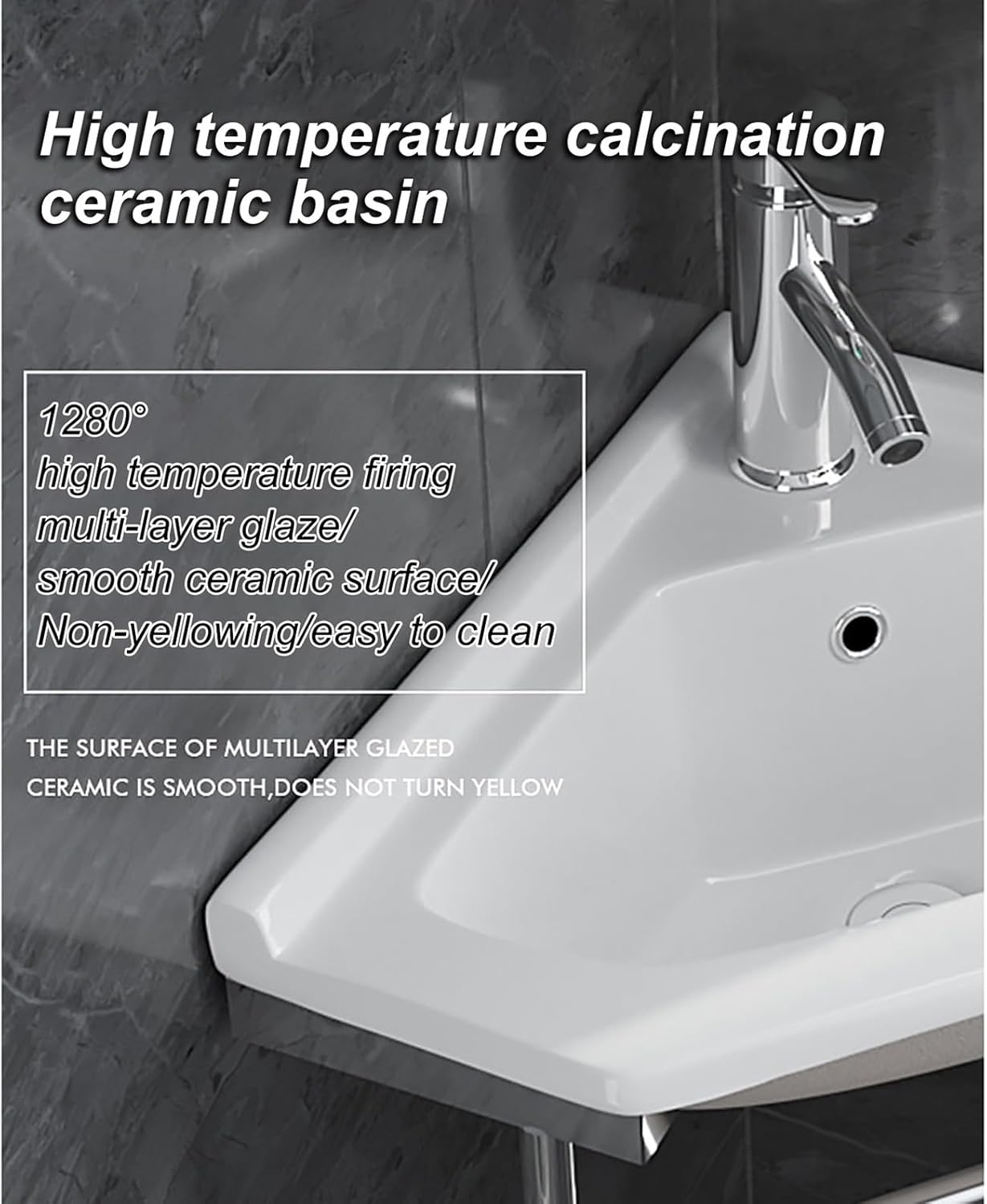 Bathroom Corner Wall Mount Sink Porcelain Ceramic Wall Mounted Bathroom Vessel Sink Wall Mount White Triangle Porcelain Ceramic with Faucet Drain Towel Bar for Small Bathroom Cloakroom.