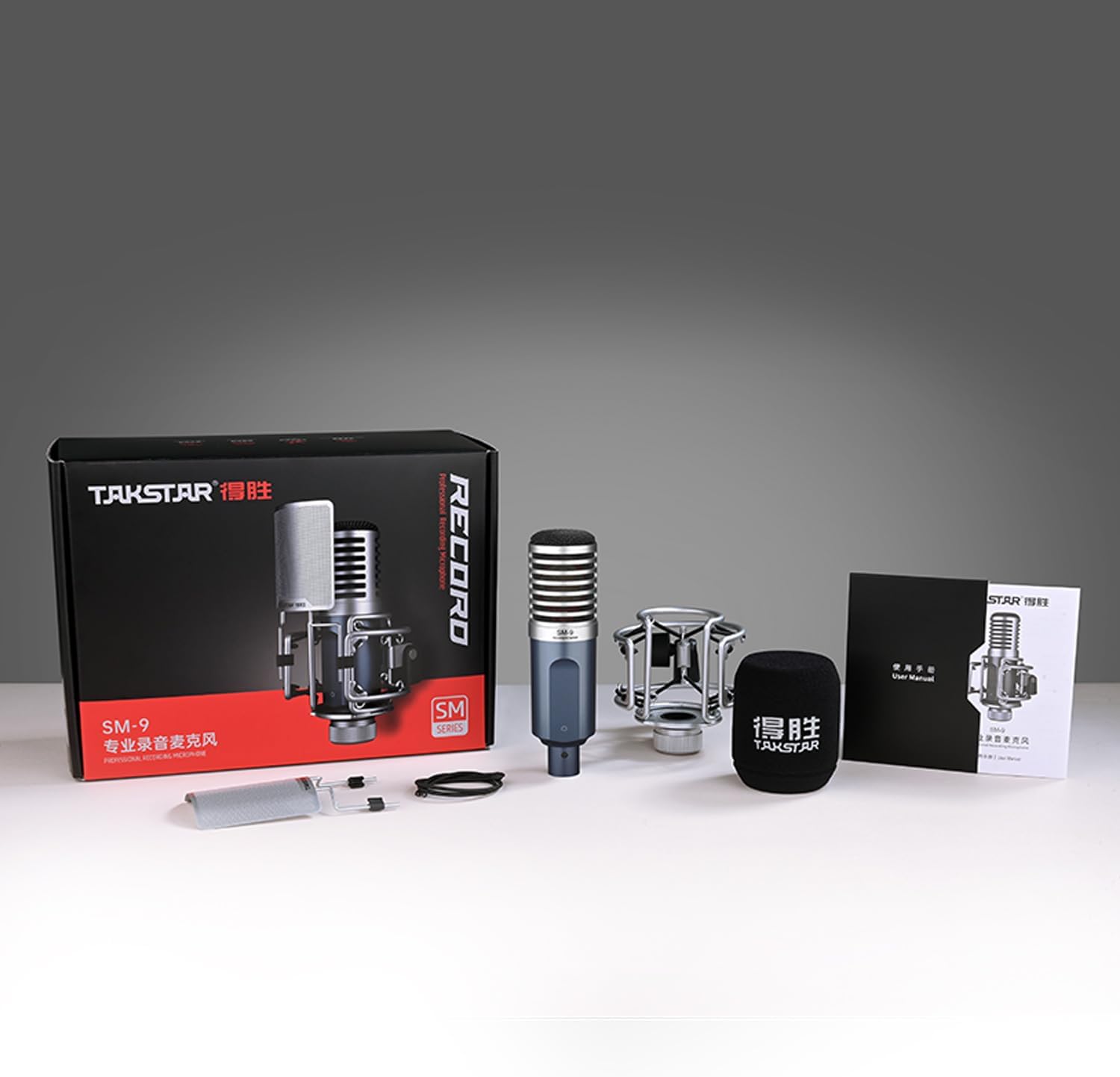 TAKSTAR XLR Cardioid Condenser Microphone, 34mm Large Diaphragm Professional Recording Microphone with Shock Mount Perfect for Studio/Podcasting/Live-Streaming/Vocal/Instrument Recording, SM-9