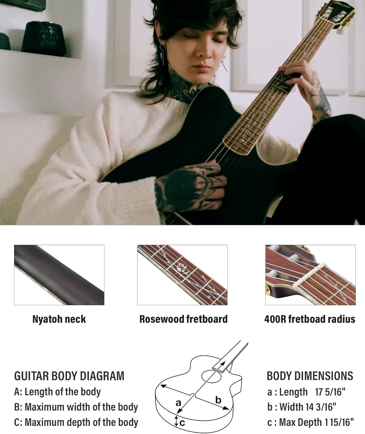 Ibanez TOD10N Tim Henson Nylon Acoustic-Electric Guitar - Transparent Black Flat Bundle with Case, Tuner, Strap, Strings, Picks, Austin Bazaar Instructional DVD, and Polishing Cloth