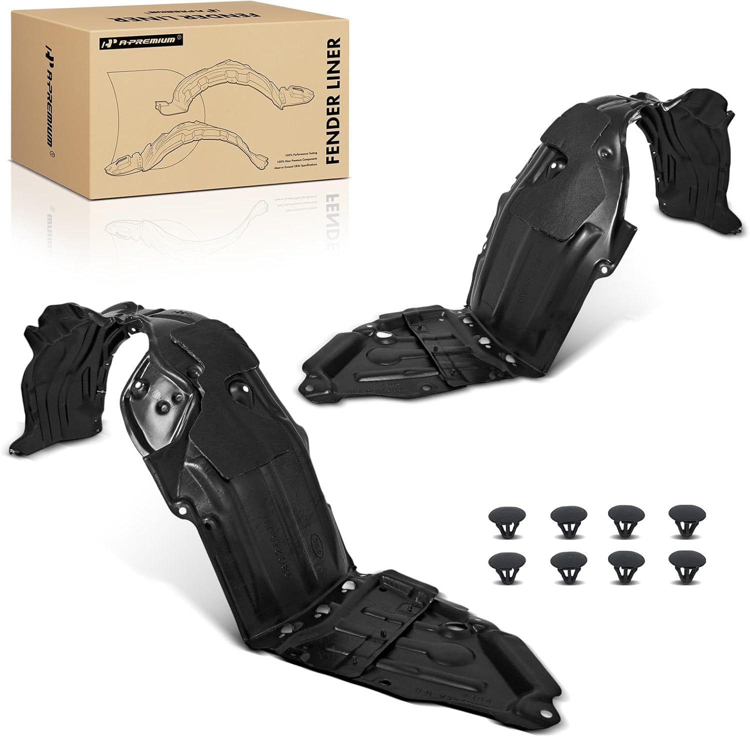 A-Premium Pair Front Inner Fenders Liner Splash Shield Set with Clips & Insulation Foam - Compatible with Toyota Prius Prime 2019-2022 - Factory Fresh (HDPE), Not Refurbished or Recycled