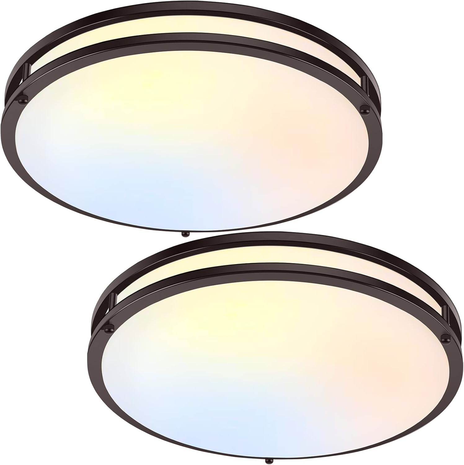 TOBUSA 16in 50W LED Flush Mount Ceiling Lights 5600lm Super Bright, Dimmable LED Light Fixtures 2700K-6500K 5CCT Adjusted, 2-Pack Modern Brown Light Fixture Ceiling for Living Room Bedroom Kitchen