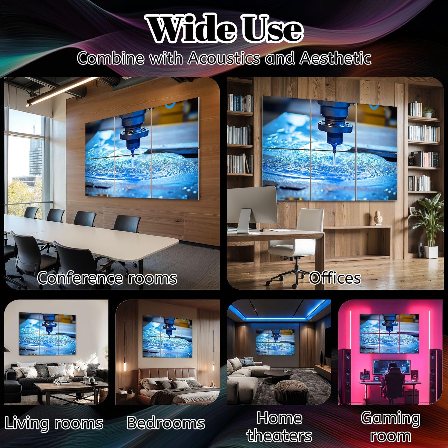 6 Pack Art Acoustic Panels Waterjet Cutting Machine Detail Sound Absorbing Panel 48