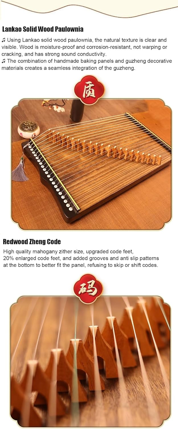 TEMKIN Portable Guzheng, 60x34 CM, Guzheng Instrument with Accessories Suitable for Children/Adult/Beginner/Professional, 21 Strings Guzheng