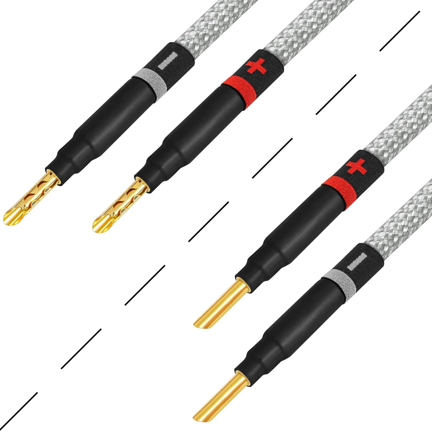 WORLDS BEST CABLES 10 Foot Ultimate - 12 AWG - Ultra-Pure OFC - Premium Audiophile HiFi Speaker Cable Pair with Eminence Gold Banana Plugs & Silver Tweed Jacket