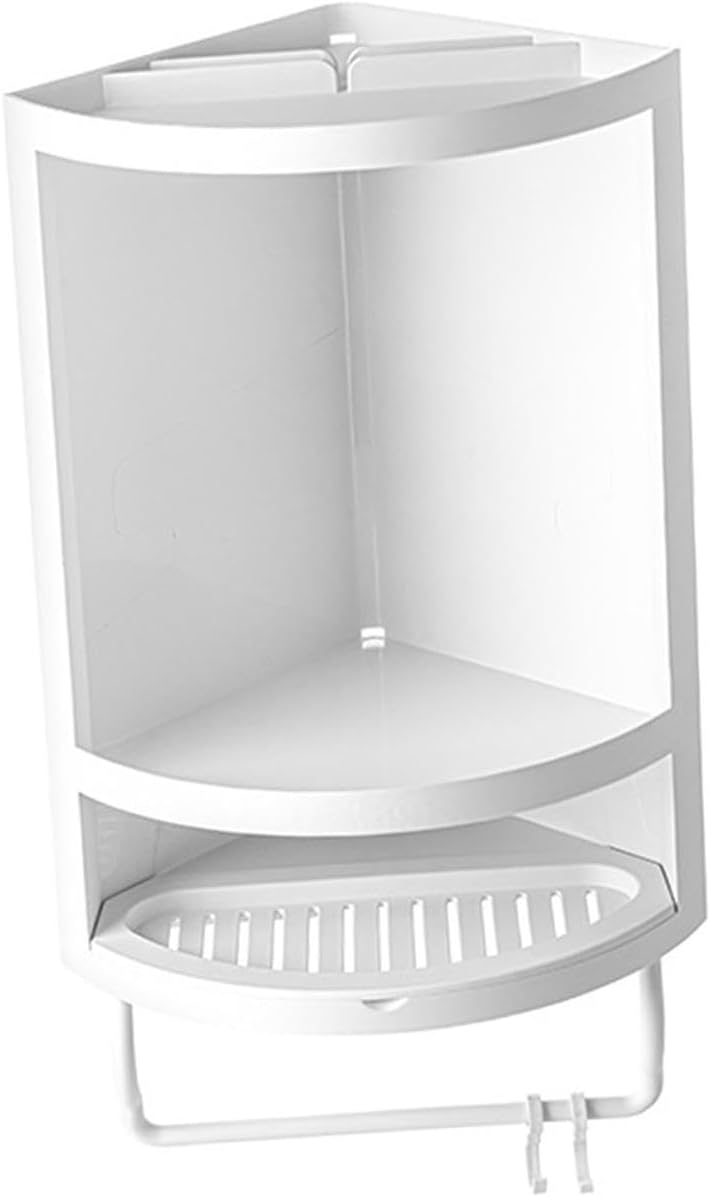 Qianly Corner Shower Rack Shower Storage Basket Easy to Install Space Savers Wall Mount Float Shelves for Kitchen Hotels Home, White
