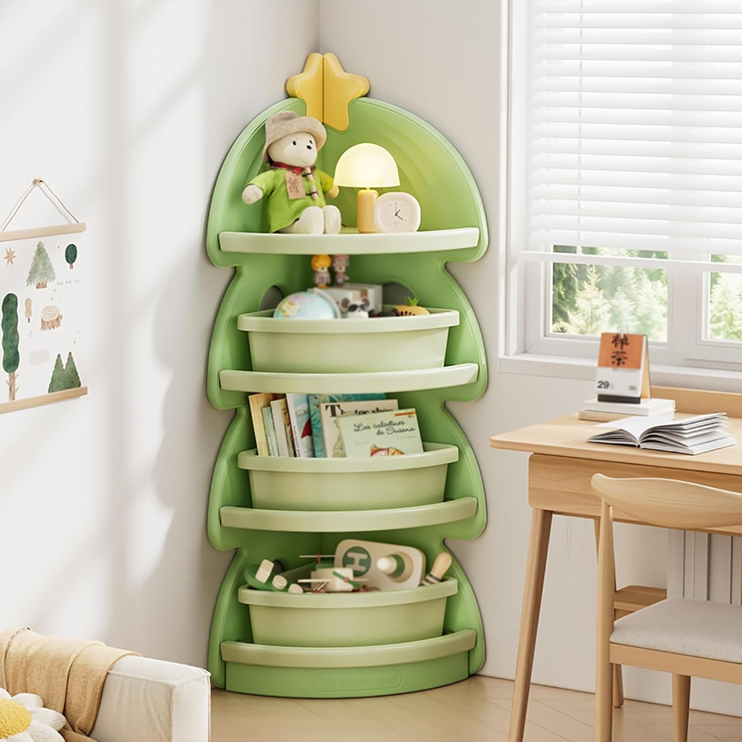 4 Tiers Corner Bookshelf, Modern Storage Display Book Shelf, Modern and Simple Bookcase, Floor-Standing Rack, for Bedroom, Living Room, Kitchen, Home Office(White)