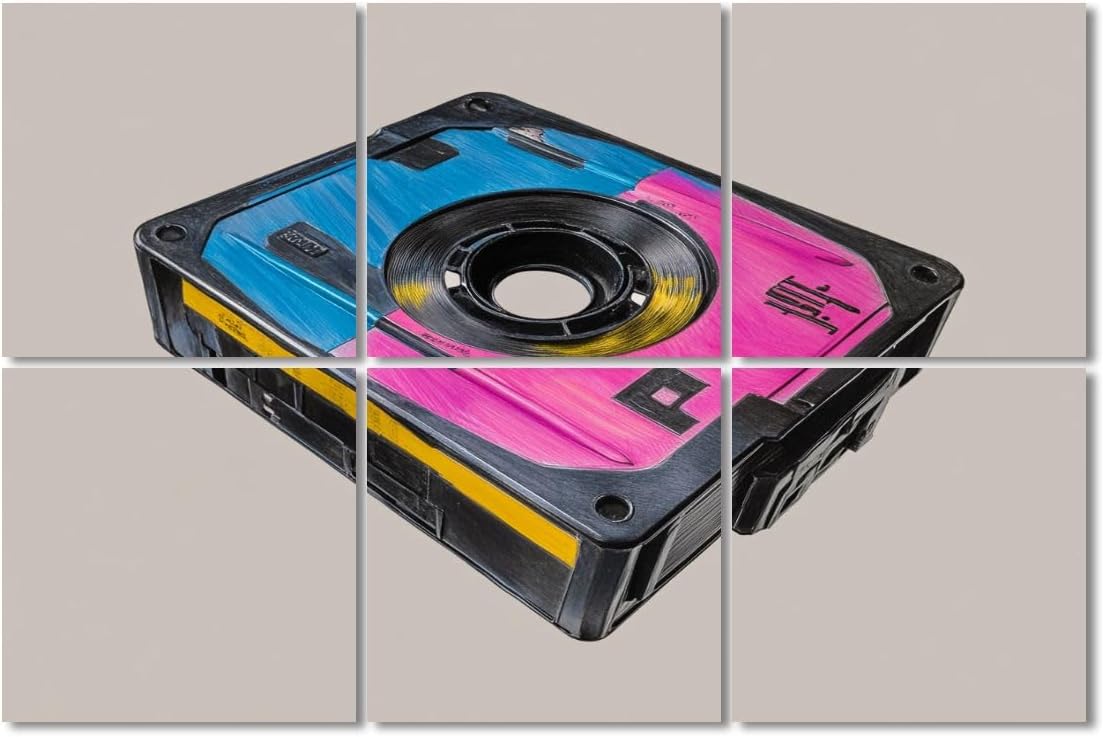 6 Pack Art Acoustic Panels Sound Absorbing Tape Seamless Vintage Colorful Retro Floppy Disk Bright Pink Blue Decorative Soundproof Wall Panels Self Adhesive for Recording Studios Office 72