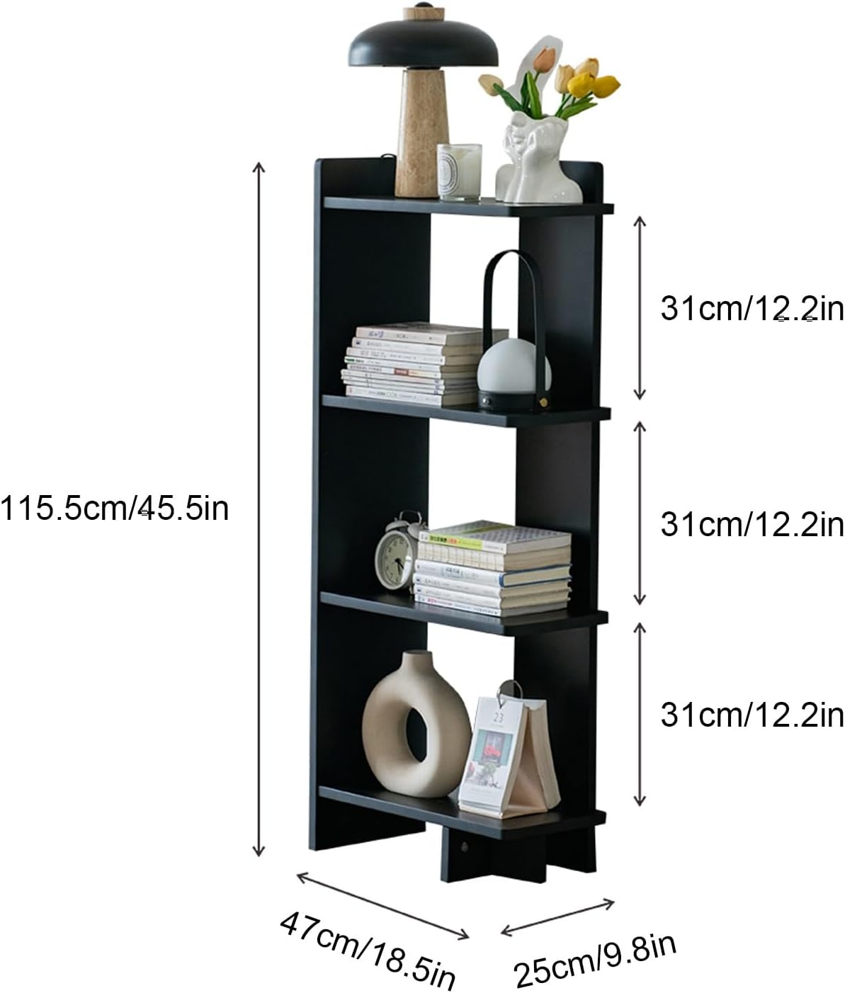 4 Tiers Corner Bookshelf, Solid Wood Storage Display Shelf, Modern and Simple Bookcase, Floor-Standing Rack, for Bedroom, Living Room, Kitchen, Home Office(White)