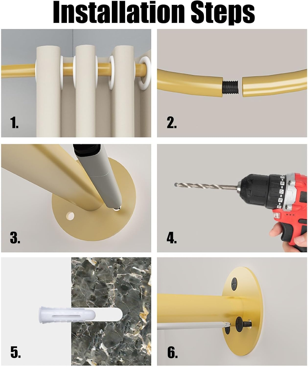 Gold White Black Changing Room Curtain Rod Corner, Portable Room Divider C-Shape Rail for Clothing Shop Shower, Privacy Space Fitting Rooms - Wall Mount(Gold Rod,120cm/3.9ft)