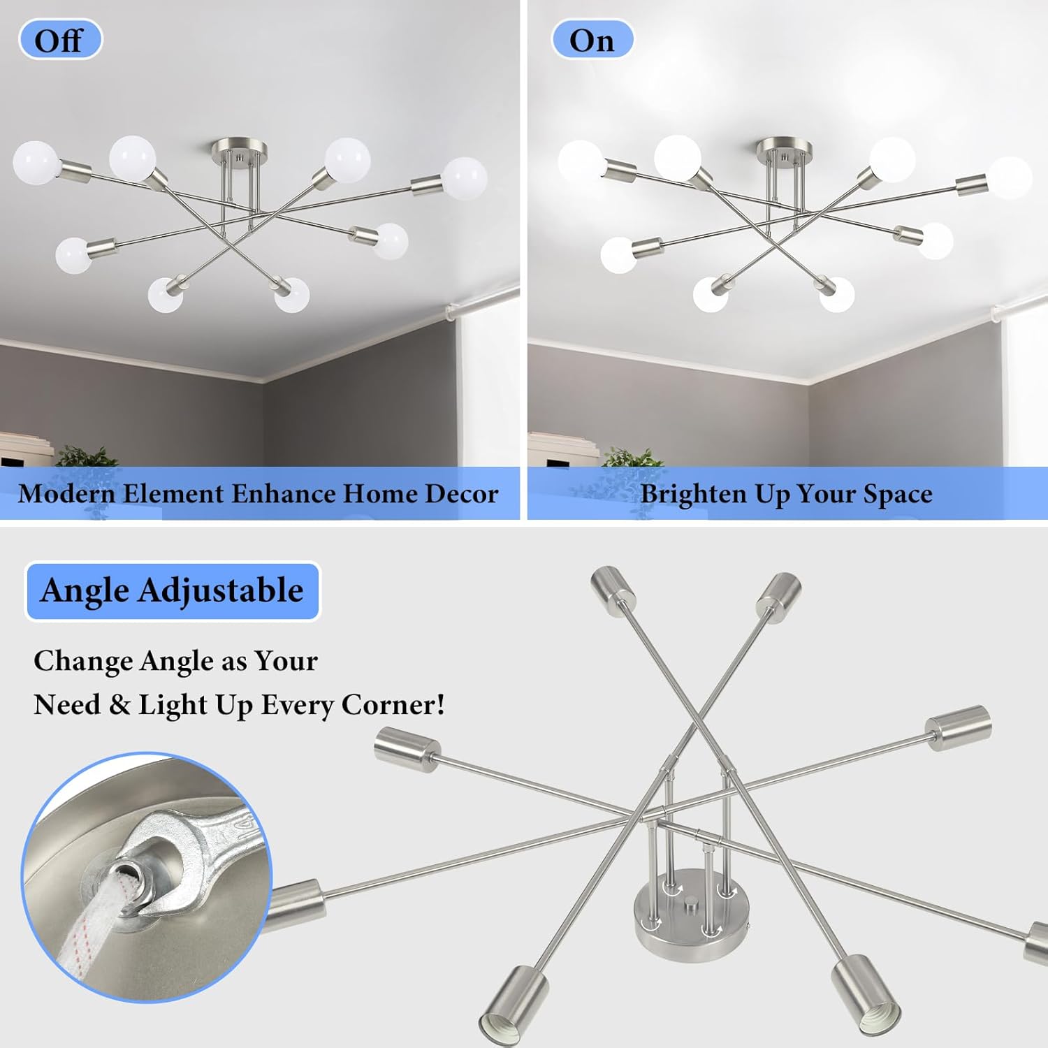 Modern Sputnik Chandelier 8-Light Industrial Ceiling Lights Fixture 32