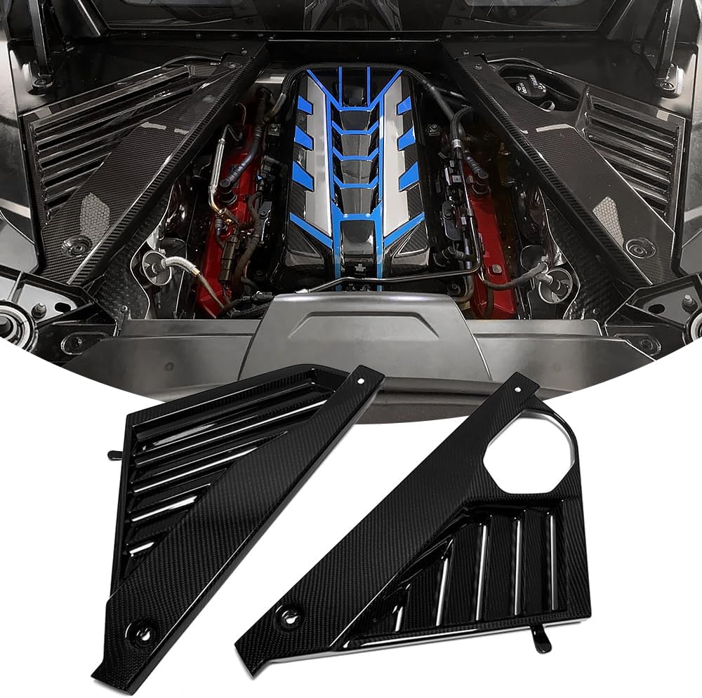 Jogon Real Carbon Fiber Engine Side Panel Cover Trim for Corvette C8 Stingray Z06 Z51 Coupe 2020 2021 2022 2023 2024 Engine Bay Splash Shield