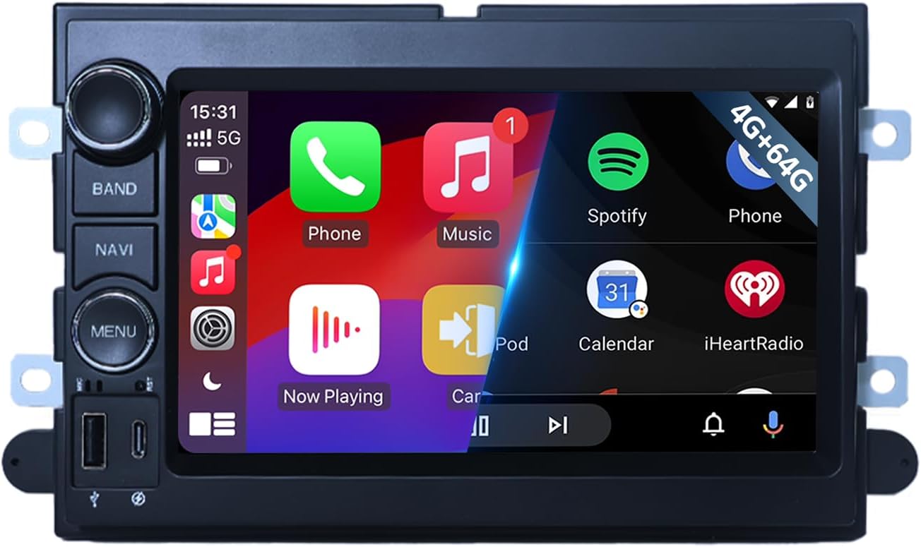 4G+64G Android13 7 Inch IPS Screen Wireless Apple CarPlay Android Auto Car Stereo for Ford F150 F250 F350 Fusion Edge Explorer Taurus Freestar Radio with FM AM RDS BT GPS WiFi SWC