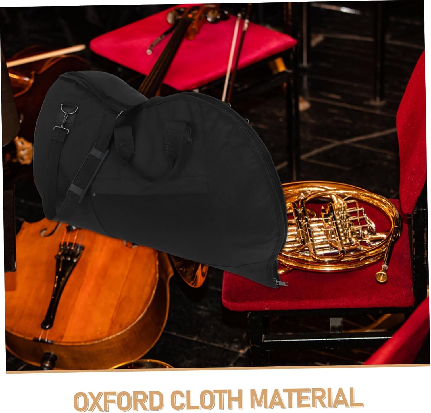 Portable French Horn Bag Single Shoulder Strap Includes Exterior Pocket for Accessories for Students and Professionals Random Color