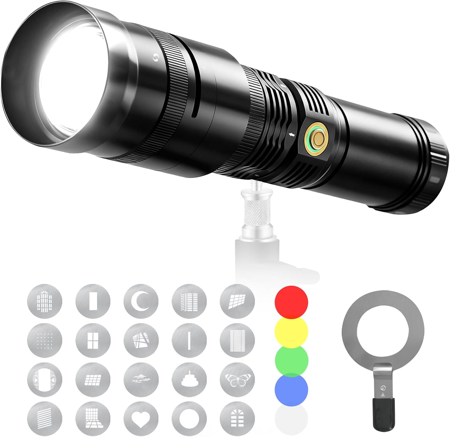 WELLMAKING 40W LED Photography Flashlight Optical Glass Lenses, 7800mAh Aluminum Alloy Patterned Ambient Light, with 20 Patterned Light Filters for Photo, Content Creation Video Recording Accessorie