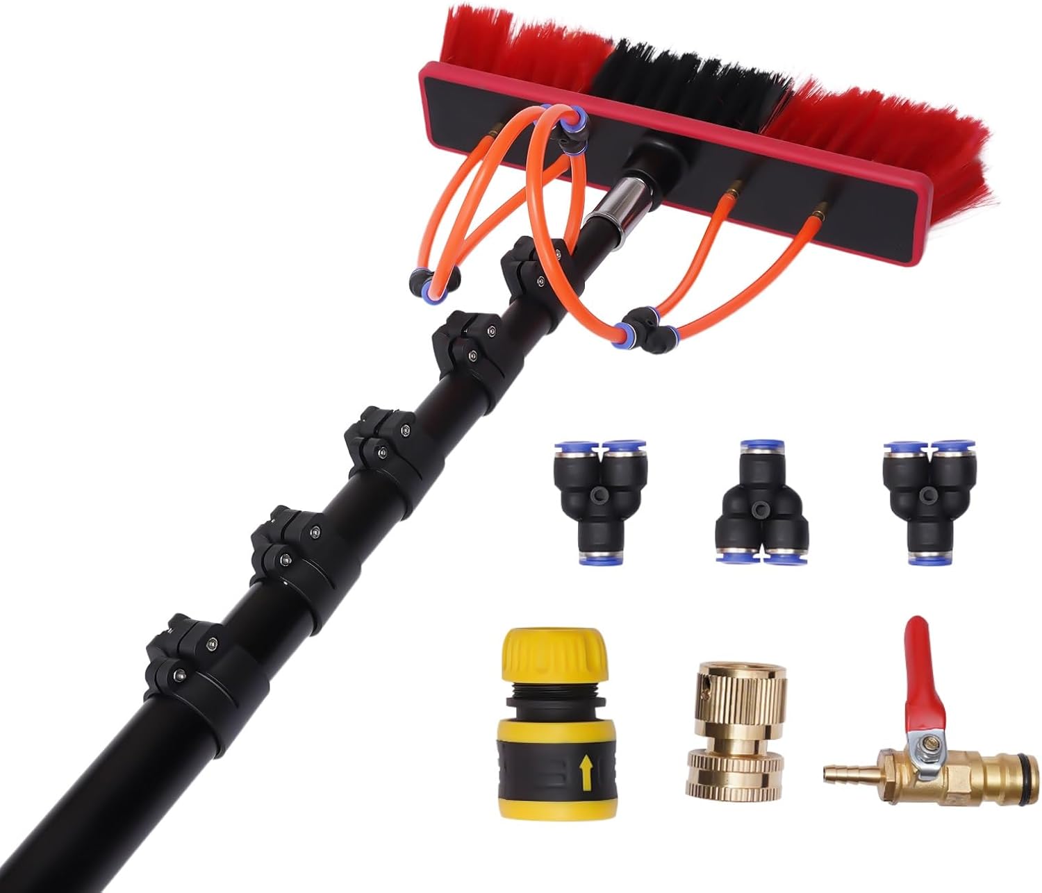 Window Cleaner Tool, 7-24ft Solar Panel Cleaning Kit with Water Fed Pole, Professional Window Washing Kit with Extension Pole, ‎Car Wash Brush and Pole for Household and Outdoor