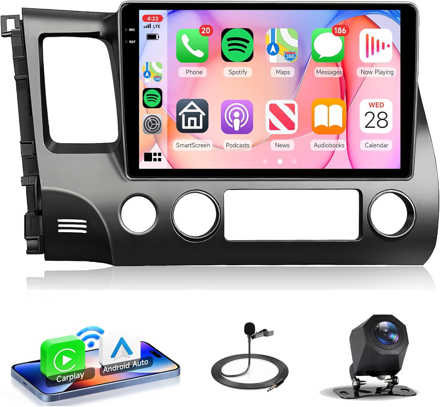 4Core 4G+64G Android 15 Car Radio for Honda Civic 2006-2011, Rimoody Car Stereo Wireless Carplay Andorid auto Mirror Link 10'' INCELL Touchscreen GPS WiFi Bluetooth 5.0 FM/RDS EQ SWC Backup Camera