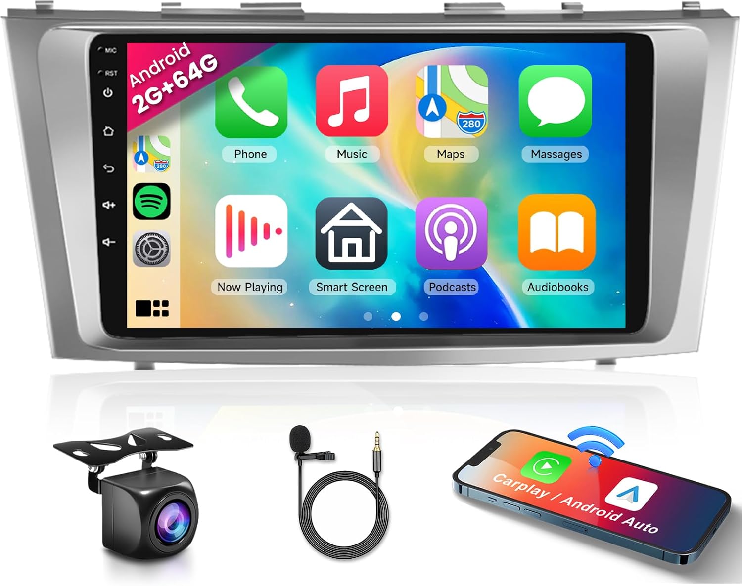2G+64G Car Radio for Toyota Camry 2006 2007 2008 2009 2010 2011 with Wireless CarPlay Android Auto, 9 Inch Touch Screen Android 13 Car Stereo HiFi Audio GPS Navigation WiFi Bluetooth SWC HD Camera