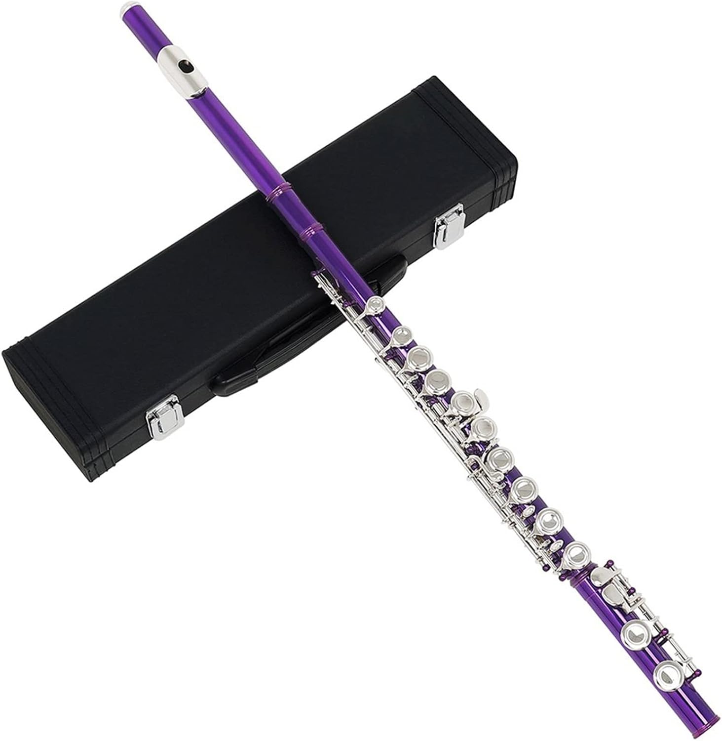 Flute Kit Purple 16 Holes C Tone Flute with E Key Woodwind Instrument Closed Key Cupronickel Tube with Padded Bag Music Accessories Intermediate Flute