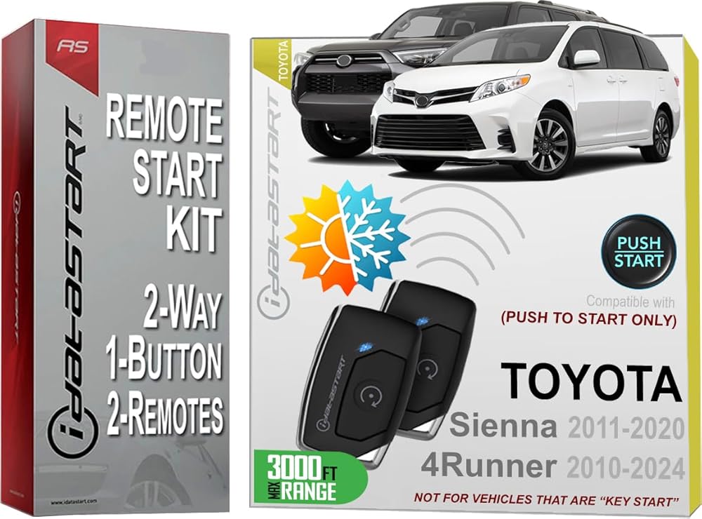 iDatastart 3000FT Range Remote Starter Kit for Toyota Sienna (2011-2020) | Toyota 4Runner (2010-2024) | 🗹 Push-to-Start Ignition Models (2-Way, 1-Button)