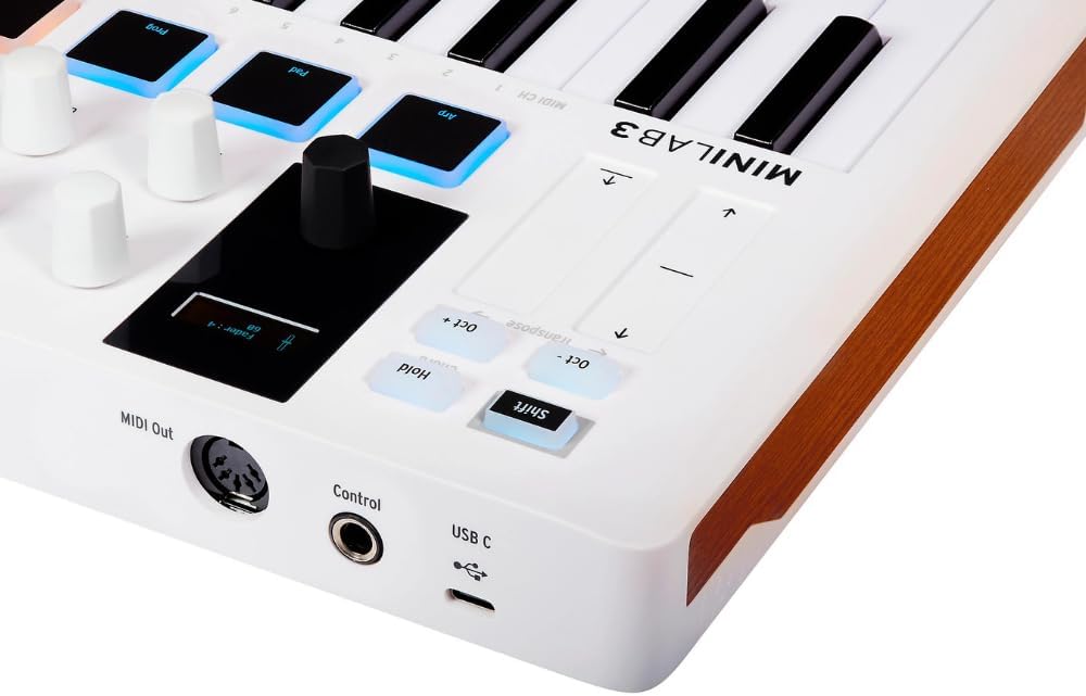 Arturia MiniLab 3 MIDI Keyboard Controller, Lavalier Omnidirectional Mic, USB Cable & Polishing Cloth - 25 Key MIDI Keyboard for Recording Studio Equipment, Software Included (with 3.5mm Omni Mic)