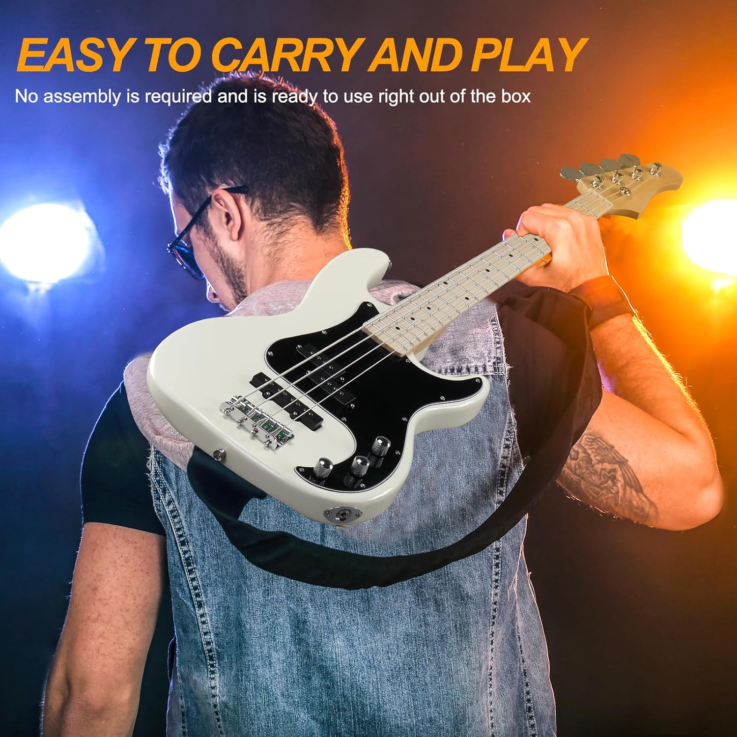 Ktaxon 4 String Bass Guitar, Bass Kit Full Size Guitar Starter Kit with 20W AMP, Portable Gip Bag, Premium Cable, Adjustable Guitar Strap, Picks and Wrench, Gift For Music Lover(Bass Set-White)