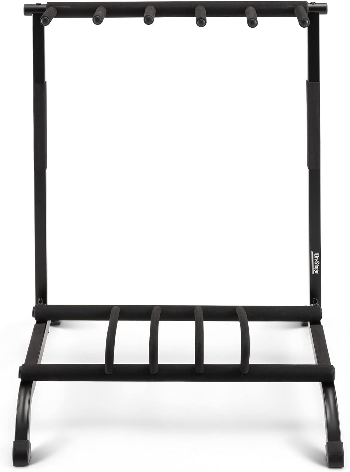 On-Stage GS7561 Five-Space Foldable Multi-Guitar Rack (Storage and Display for 5 Acoustic, Electric, and Bass Guitars, Multiple-Instrument Stand, Padded, Folding, Portable, Rubber Feet, Black)