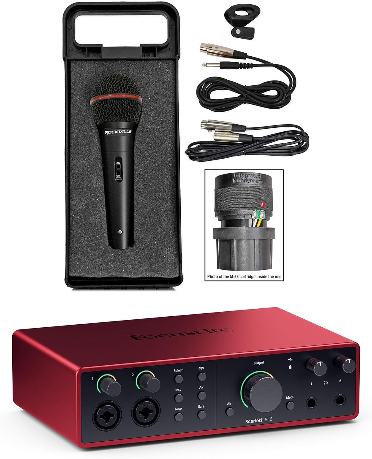 Audiosavings Bundle: SCARLETT 16I16 4G 4th Gen 24-bit 192 kHz Audio Recording Interface Bundle with Rockville RMIC-SR Handheld DJ Vocal Recording Wired Microphone+Cables+Mic Case (2 Items)