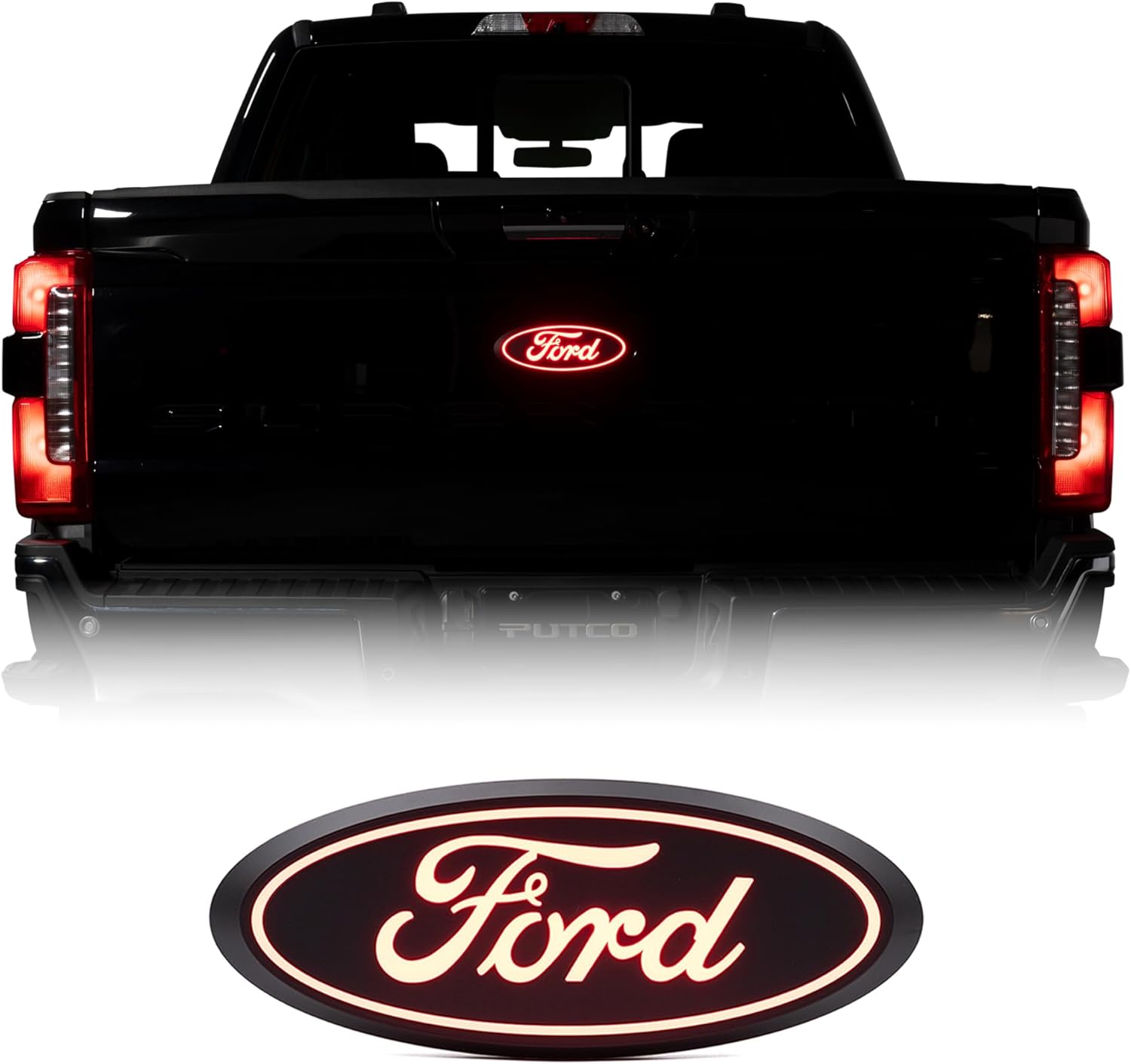 Putco Luminix LED Red Oval Tailgate LED Emblem - Fits Ford F150 2015-2026 (All Models Except Platinum or Limited)