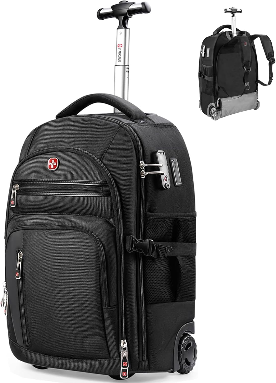 star cloud Rolling Backpack with Wheels, USB & Type-C Charging Ports, 21x14x9, Water-Resistant, 17.3